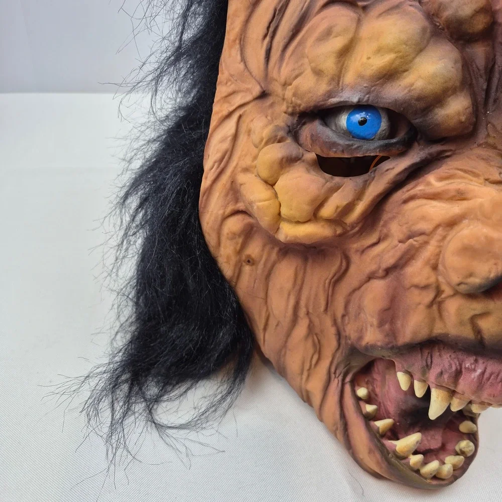 Vtg Halloween Mask Pig Ghoul Monster Latex Hair Blue‎ Eyes Sri Lanka 80s 90s